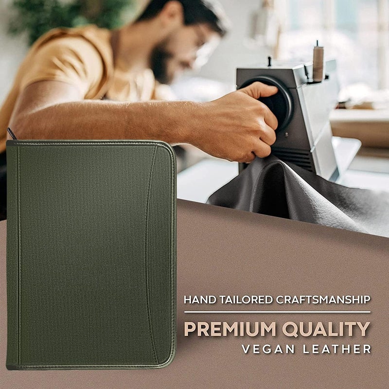 Gorbado Zippered Portfolio Organizer/ A4 Refillable Lined Writing Notepad Folder Case/Fabric-Covered Padfolio Binder with Interior Storage Pocket for Men Women.Dark Olive - Image 5